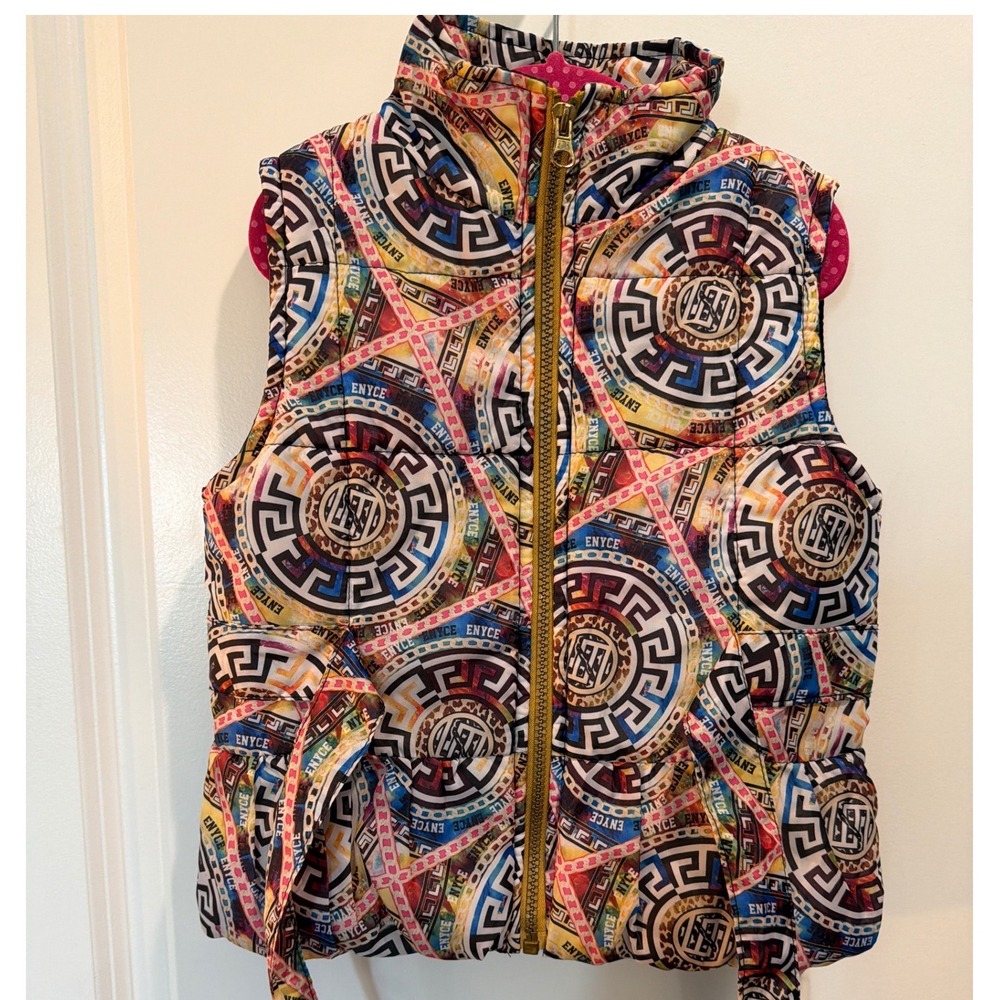 Enyce Kids Puffer Vest Multi Color Logo Print Belted Zip Up Size 5/6